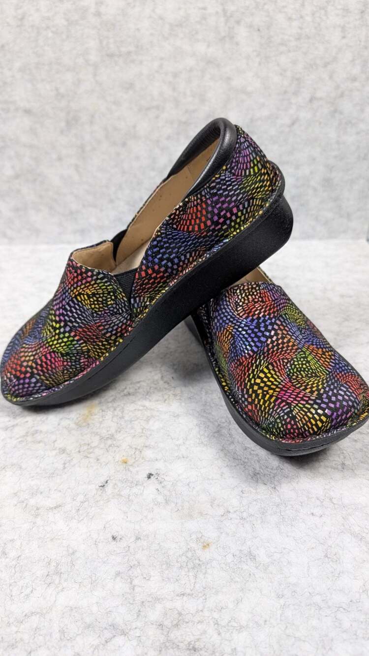 Alegria by PG Lite Deb Slip-On Clogs Multicolor Mosaic Leather Women's Shoes 9